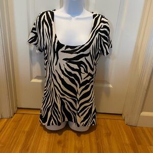 Dana Buchman Black and White Zebra Print Short Sleeve Top